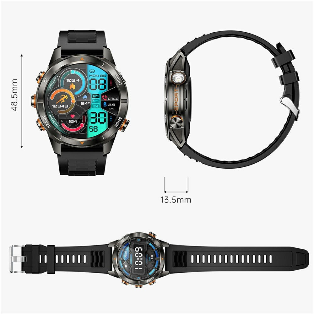 KT80 1.46 Inch Outdoor Smart Watch with Flashlight Health Monitor Multi Sport Modes Wristwatch