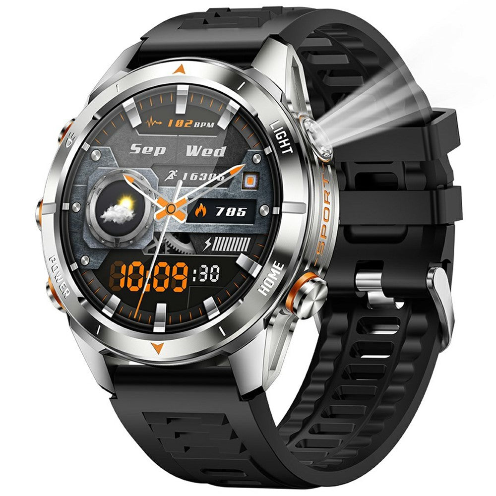 KT80 1.46 Inch Outdoor Smart Watch with Flashlight Health Monitor Multi Sport Modes Wristwatch