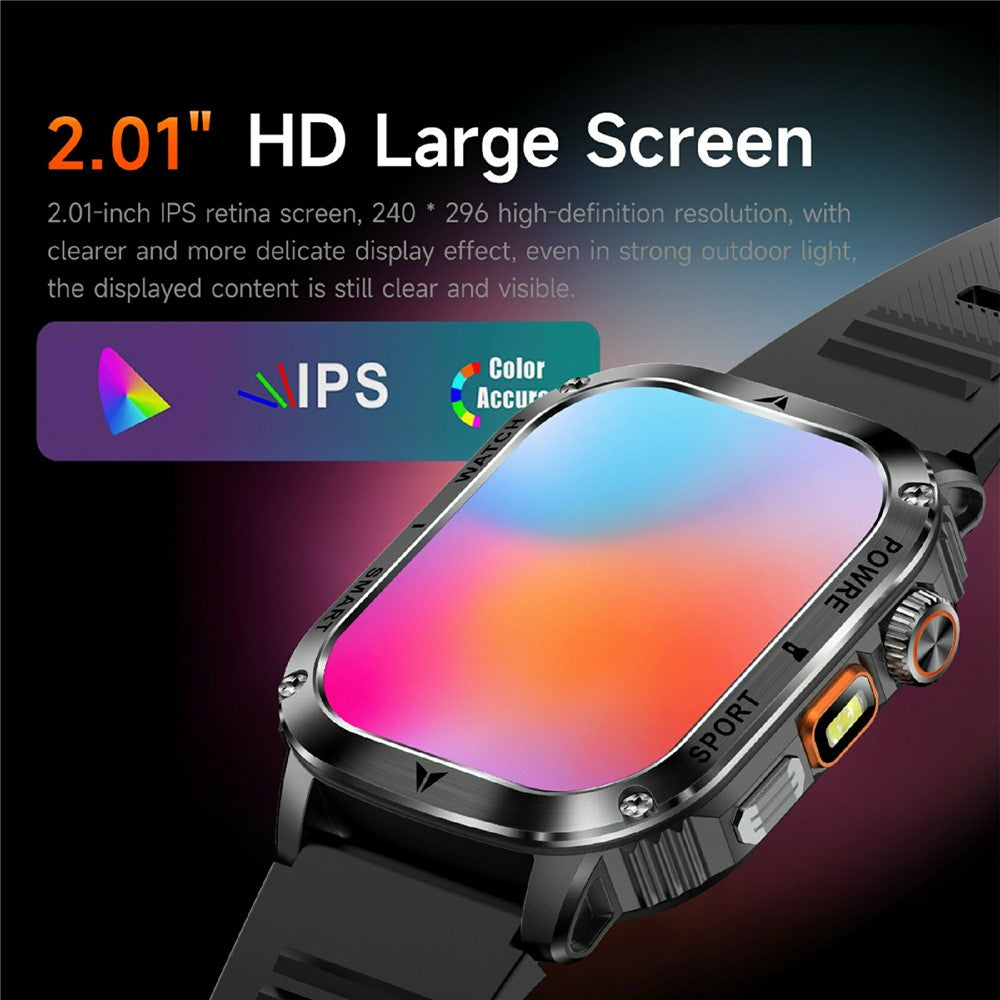 AK80 2.01 Inch HD Screen Smart Watch Bluetooth-Compatible Calling Heart Rate Monitor Sports Tracker, Silicone Strap
