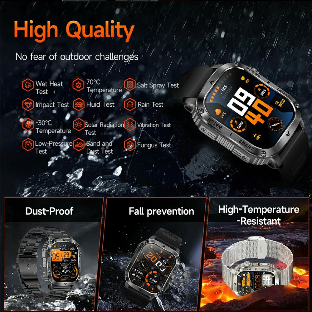 AK80 2.01 Inch HD Screen Smart Watch Bluetooth-Compatible Calling Heart Rate Monitor Sports Tracker, Silicone Strap