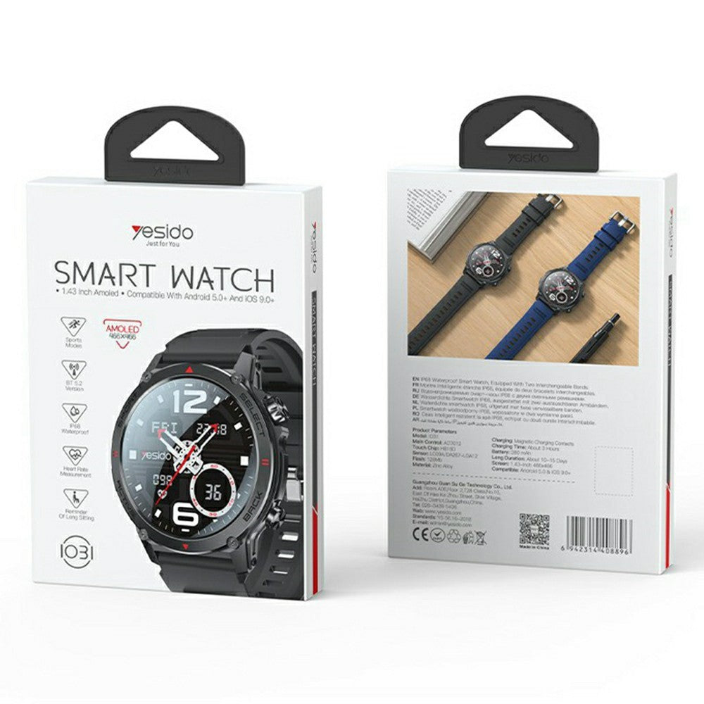 YESIDO IO31 AMOLED Smart Watch Fitness Tracker with Heart Rate Monitoring IP68 Waterproof