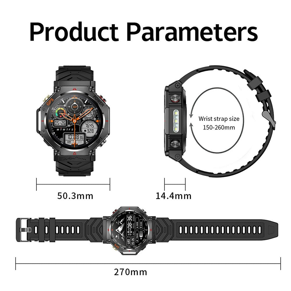 KC91 1.39 Inch HD Screen Outdoor Smart Watch Built In GPS Sports Tracker Heart Rate Monitor with Altimeter / Barometer / Compass