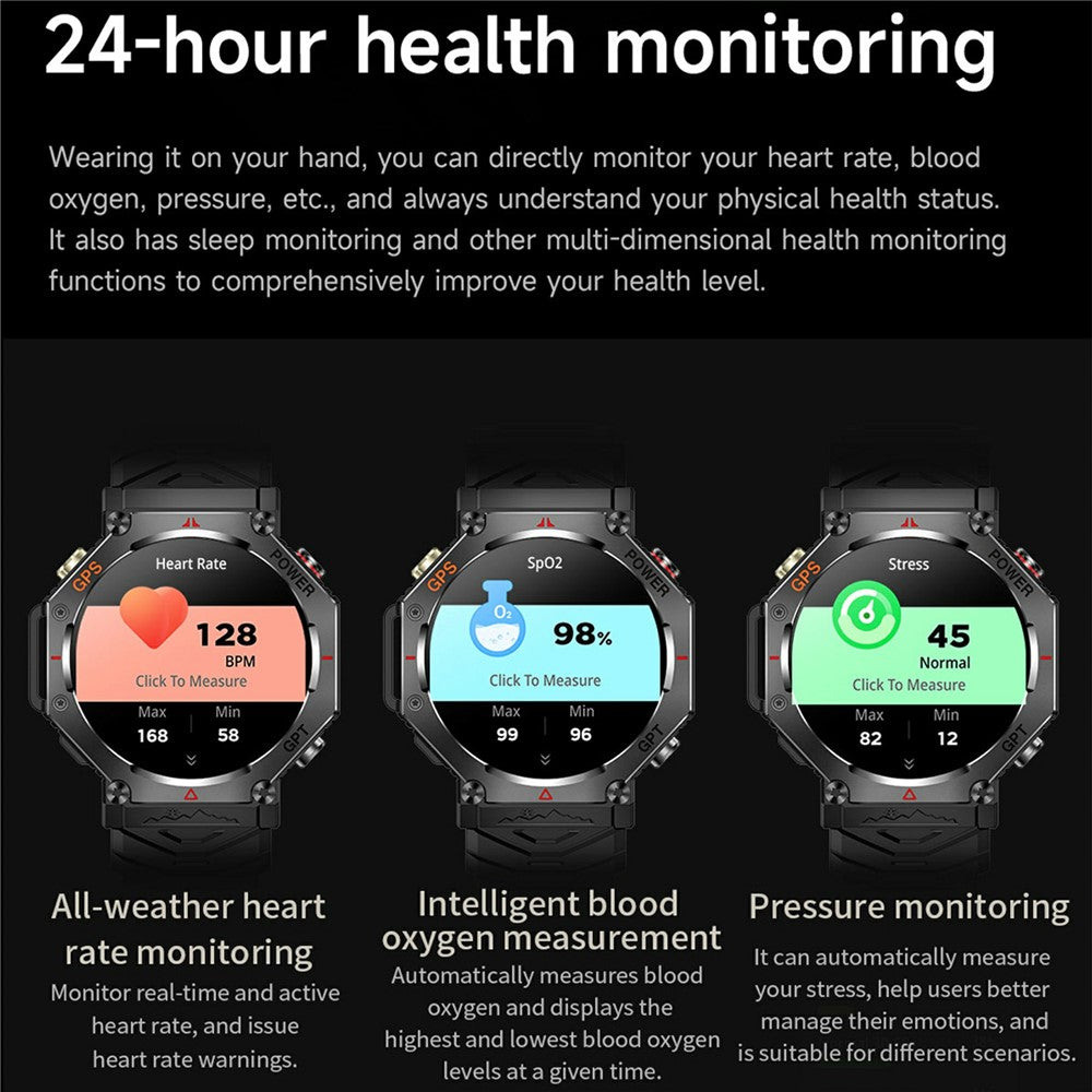 KC91 1.39 Inch HD Screen Outdoor Smart Watch Built In GPS Sports Tracker Heart Rate Monitor with Altimeter / Barometer / Compass