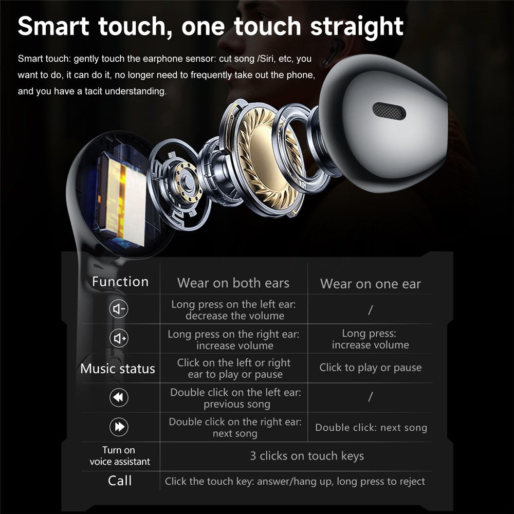 D13 Silicone Strap Smart Watch with Bluetooth-Compatible Earbuds 2 in 1 Fitness Tracker Touchscreen Smartwatch