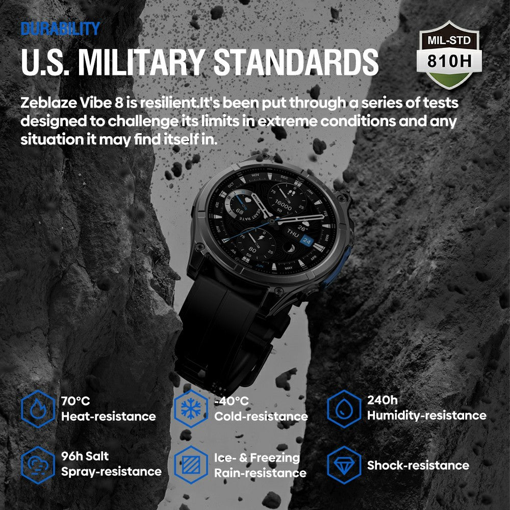 ZEBLAZE Vibe 8 1.43 Inch Smart Watch Health Monitoring Bluetooth-compatible Calling Outdoor Sports Watch with Flashlight