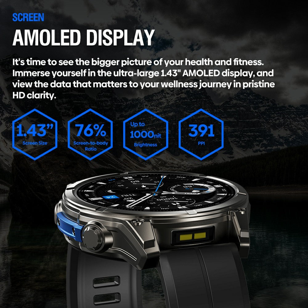 ZEBLAZE Vibe 8 1.43 Inch Smart Watch Health Monitoring Bluetooth-compatible Calling Outdoor Sports Watch with Flashlight