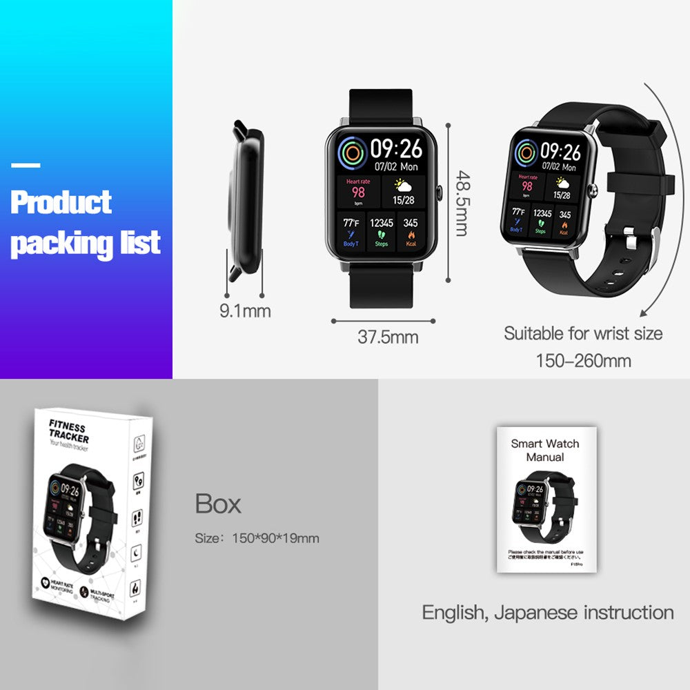 F15 Pro 1.69inch Full Touch Screen Sport Fitness Watch Smart Bracelet Band Waterproof for Android iOS