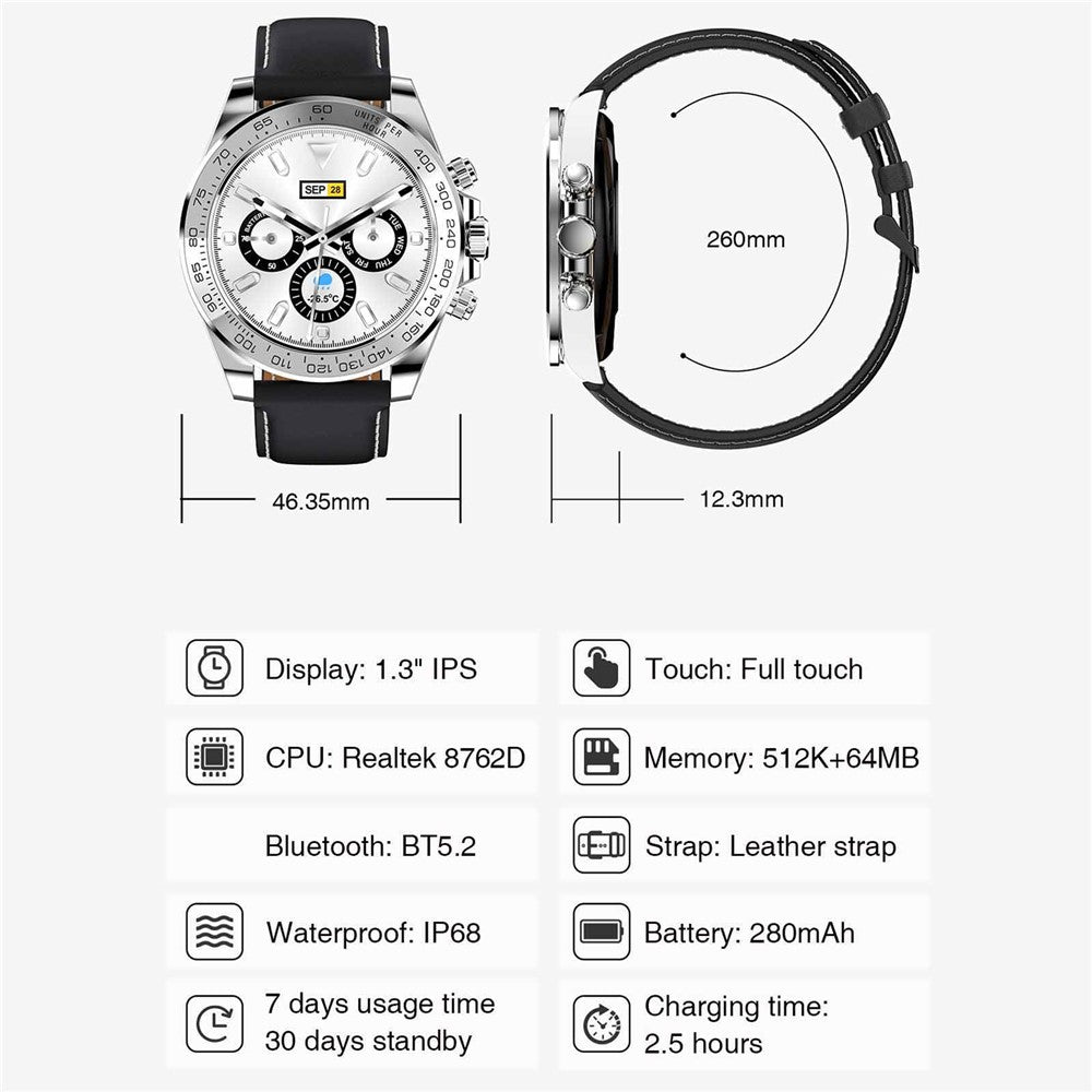 AW13 1.3inch Display IP68 Waterproof Business Bracelet Heart Rate Monitoring Smart Watch