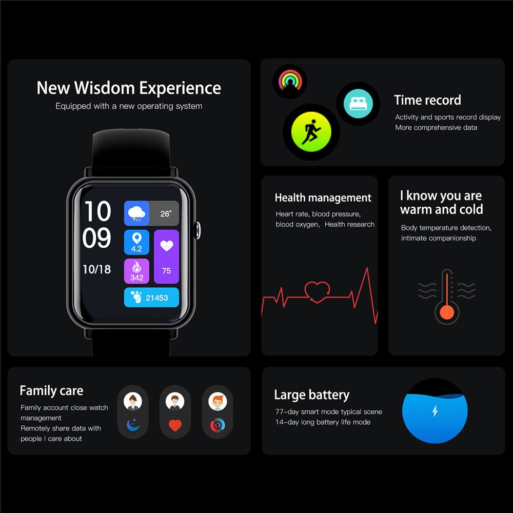 Q19 Pro 1.69 inch Temperature Detection Bluetooth-compatible Smart Watch Sports Tracker Heart Rate Sleep Health Monitoring Smart Bracelet