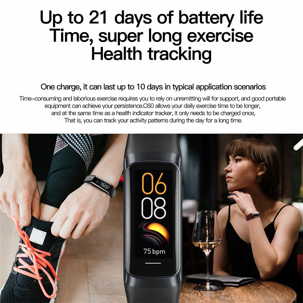 C60 1.1 inch Waterproof Smart Watch Body Temperature Health Monitor Fitness Tracker Sports Wristband