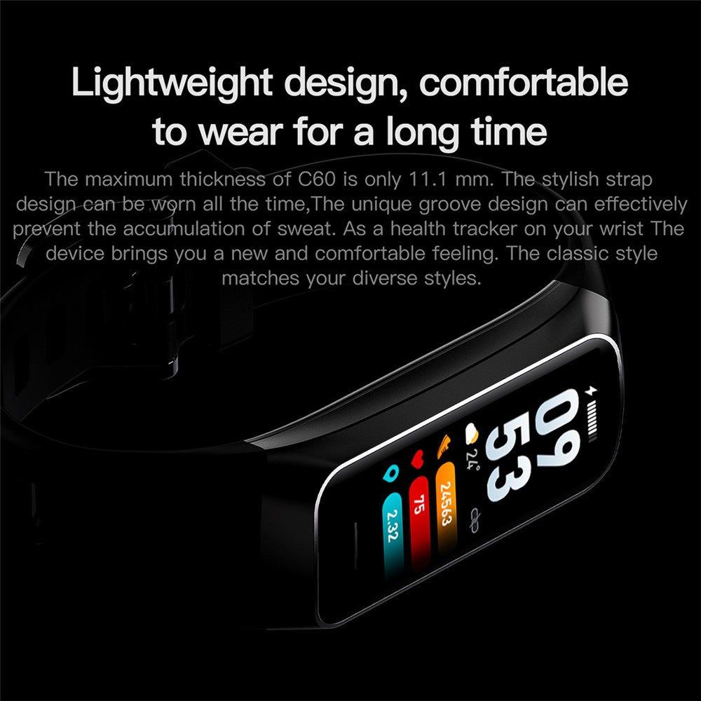 C60 1.1 inch Waterproof Smart Watch Body Temperature Health Monitor Fitness Tracker Sports Wristband