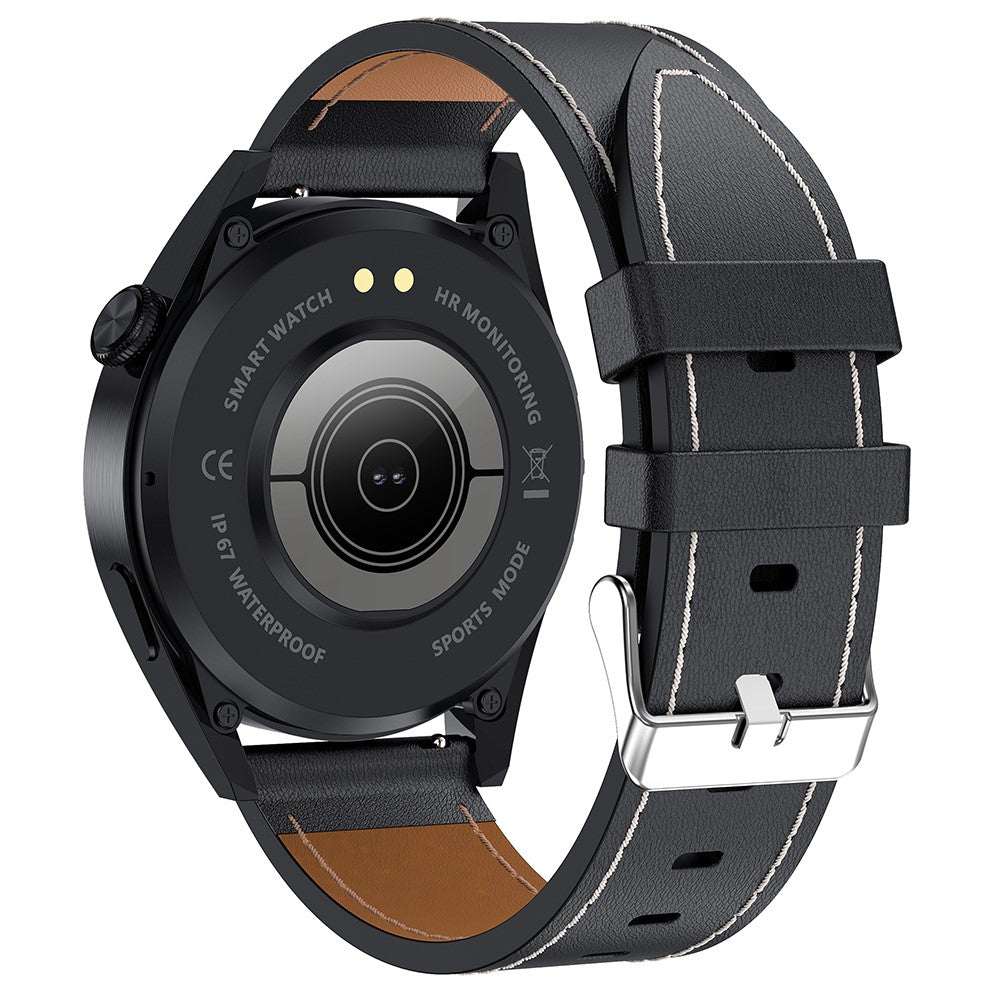 i39 1.28 inch Round Full Touch Screen Smart Watch Music Control Bluetooth-compatible Call Heart Rate Monitor Sports Wristwatch, Leather Strap