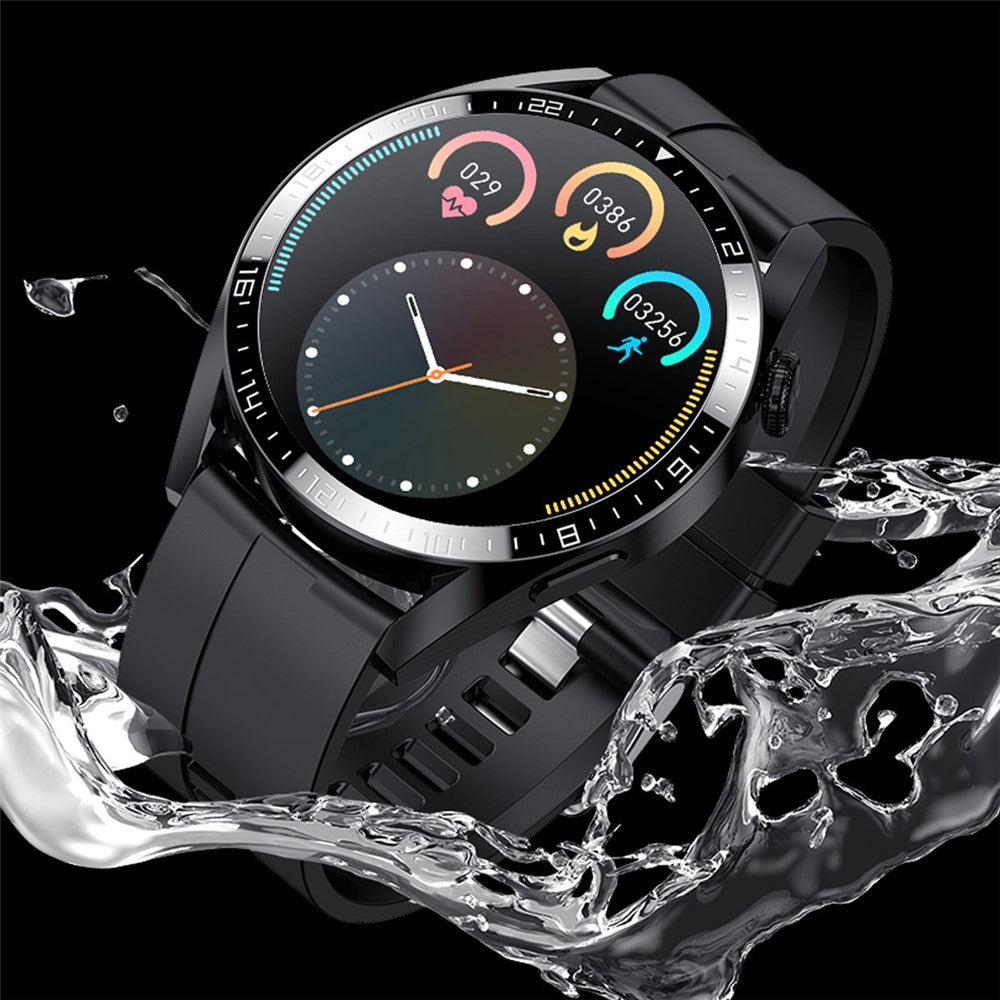 i39 1.28 inch Round Full Touch Screen Smart Watch Music Control Bluetooth-compatible Call Heart Rate Monitor Sports Wristwatch, Leather Strap