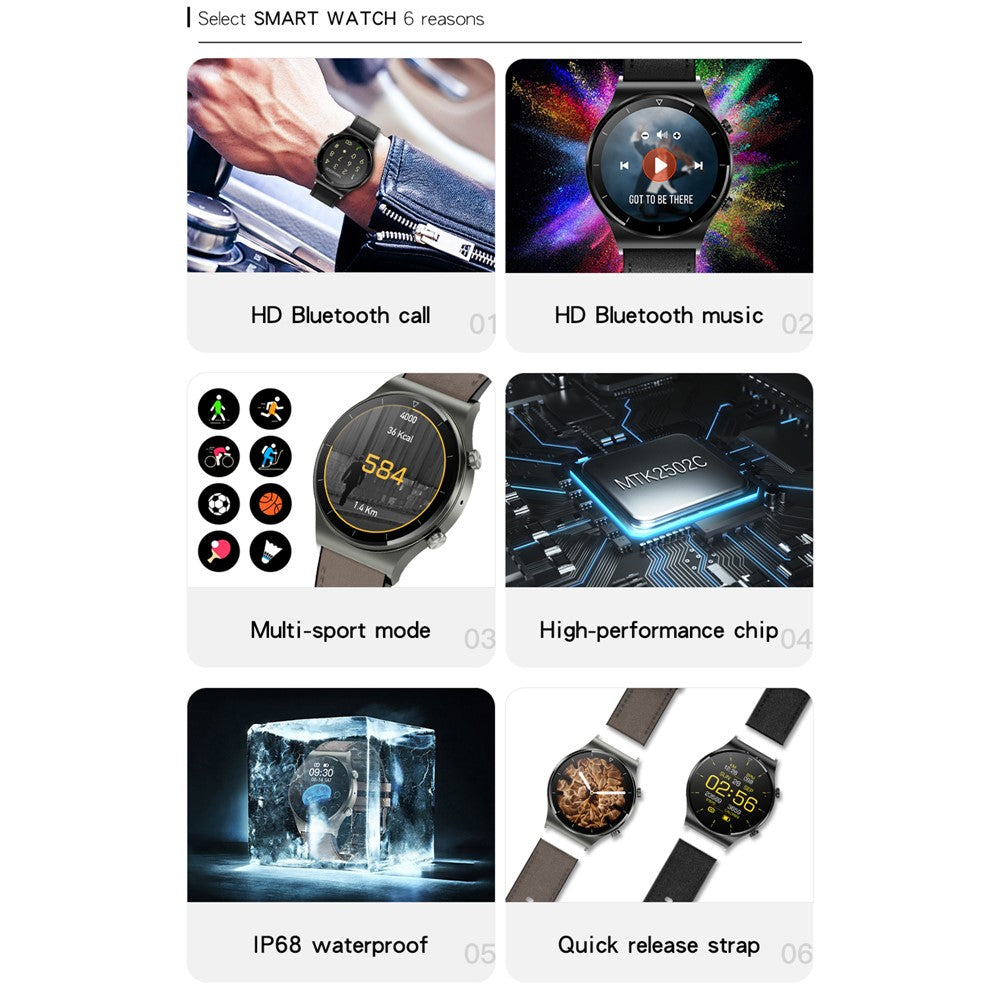 GT16 Smart Watch 1.28 Inch HD Screen Touch Control Waterproof Bluetooth-compatible Call Smart Bracelet Health Monitoring Sports Watch for Men and Women