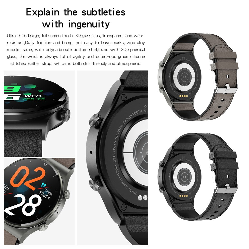 GT16 Smart Watch 1.28 Inch HD Screen Touch Control Waterproof Bluetooth-compatible Call Smart Bracelet Health Monitoring Sports Watch for Men and Women