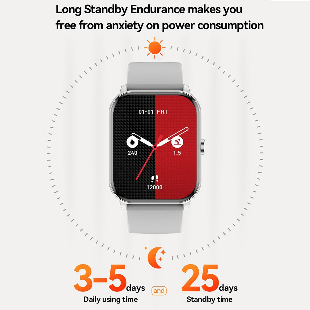 KW105 1.69 inch TFT Smart Watch Bluetooth-compatible Call Wrist Watch IP68 Waterproof Sports Bracelet with Heart Rate Monitoring