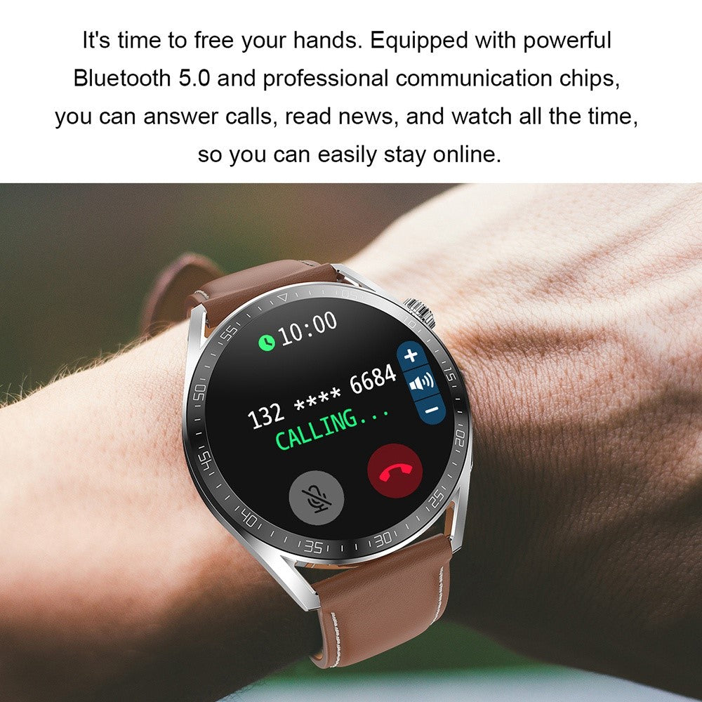 AK03Pro Smart Watch Heart Rate Monitor Fitness Tracker IP67 Waterproof Bluetooth-compatible Call Wrist Bracelet, Leather Strap