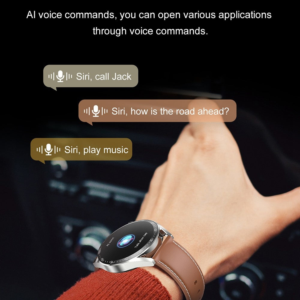 AK03Pro Smart Watch Heart Rate Monitor Fitness Tracker IP67 Waterproof Bluetooth-compatible Call Wrist Bracelet, Leather Strap