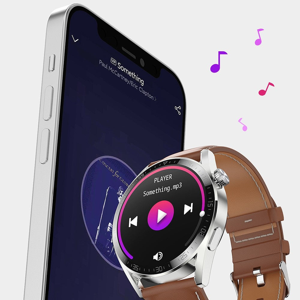 AK03Pro Smart Watch Heart Rate Monitor Fitness Tracker IP67 Waterproof Bluetooth-compatible Call Wrist Bracelet, Leather Strap