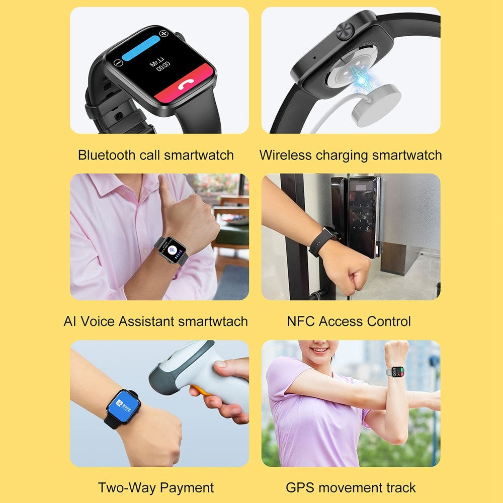 DT101 1.9 inch Screen Smart Watch Multi-Sport Mode Bracelet with ECG / NFC Function Support Bluetooth-compatible Call / Wireless Charging (Silicone Strap)