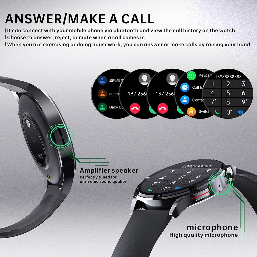 MX39 1.32" Full Touch Screen Smart Watch Bluetooth-compatible Calling Waterproof Sports Bracelet with Body Temperature, Physical Health Monitoring