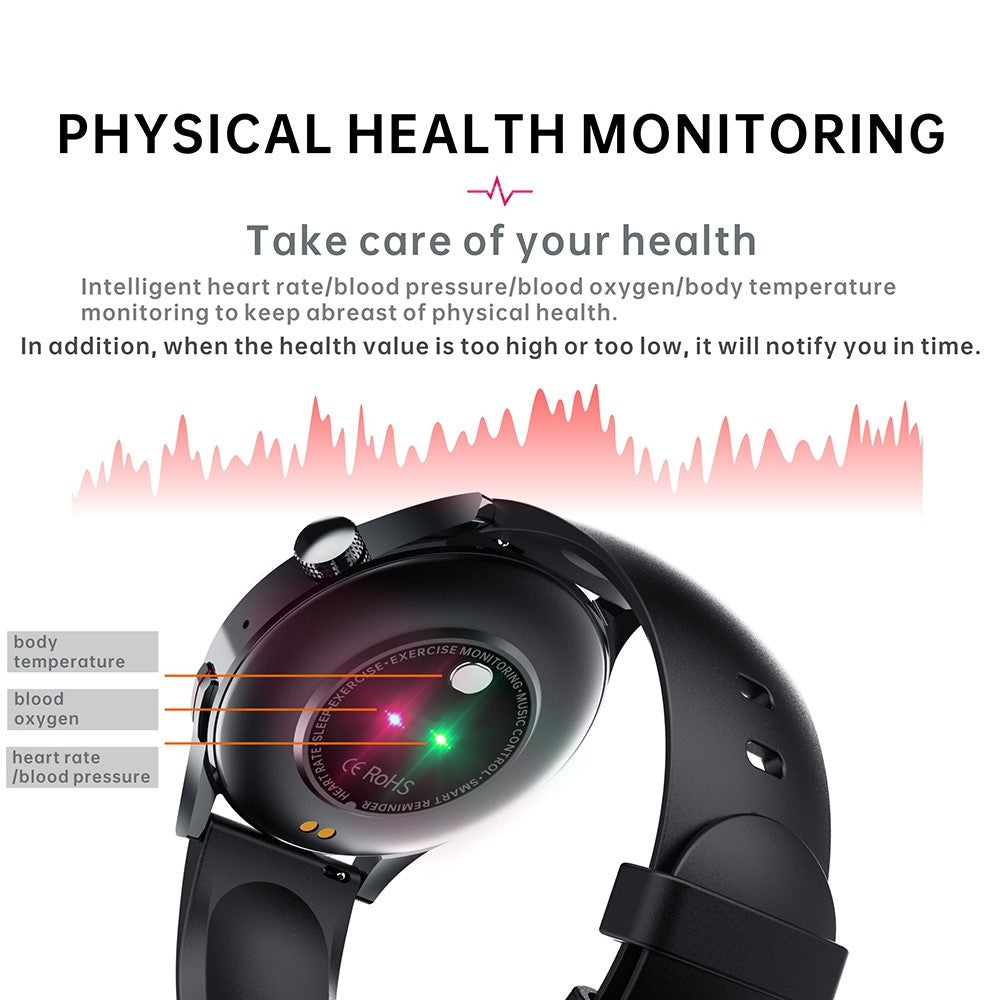 MX39 1.32" Full Touch Screen Smart Watch Bluetooth-compatible Calling Waterproof Sports Bracelet with Body Temperature, Physical Health Monitoring