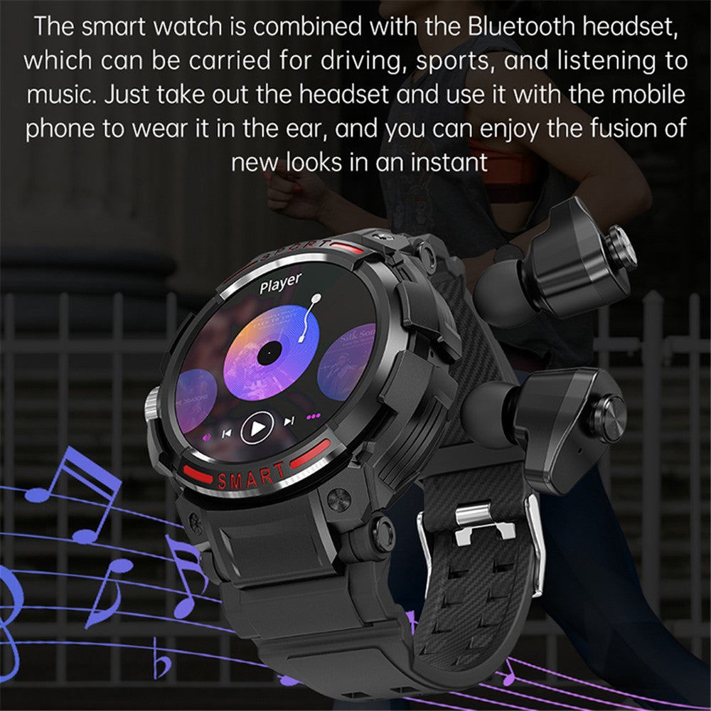 GT100 1.43" AMOLED Screen Smart Watch with TWS Headset Health Monitoring Sports Bracelet Support Bluetooth-compatible Calls, NFC