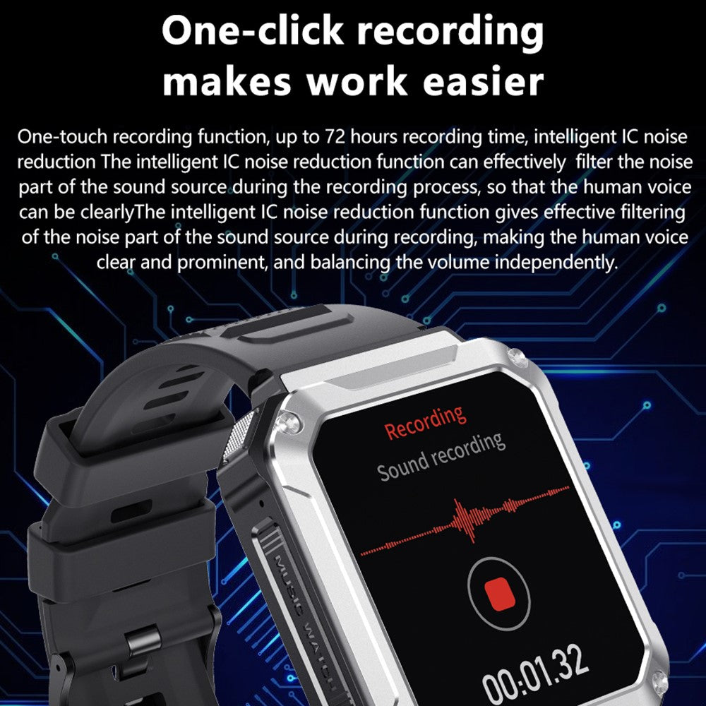 T93 Military Grade 1.96" HD Screen Sports Watch Local Music 4G Recording Bluetooth-compatible Call Smart Bracelet with Headset
