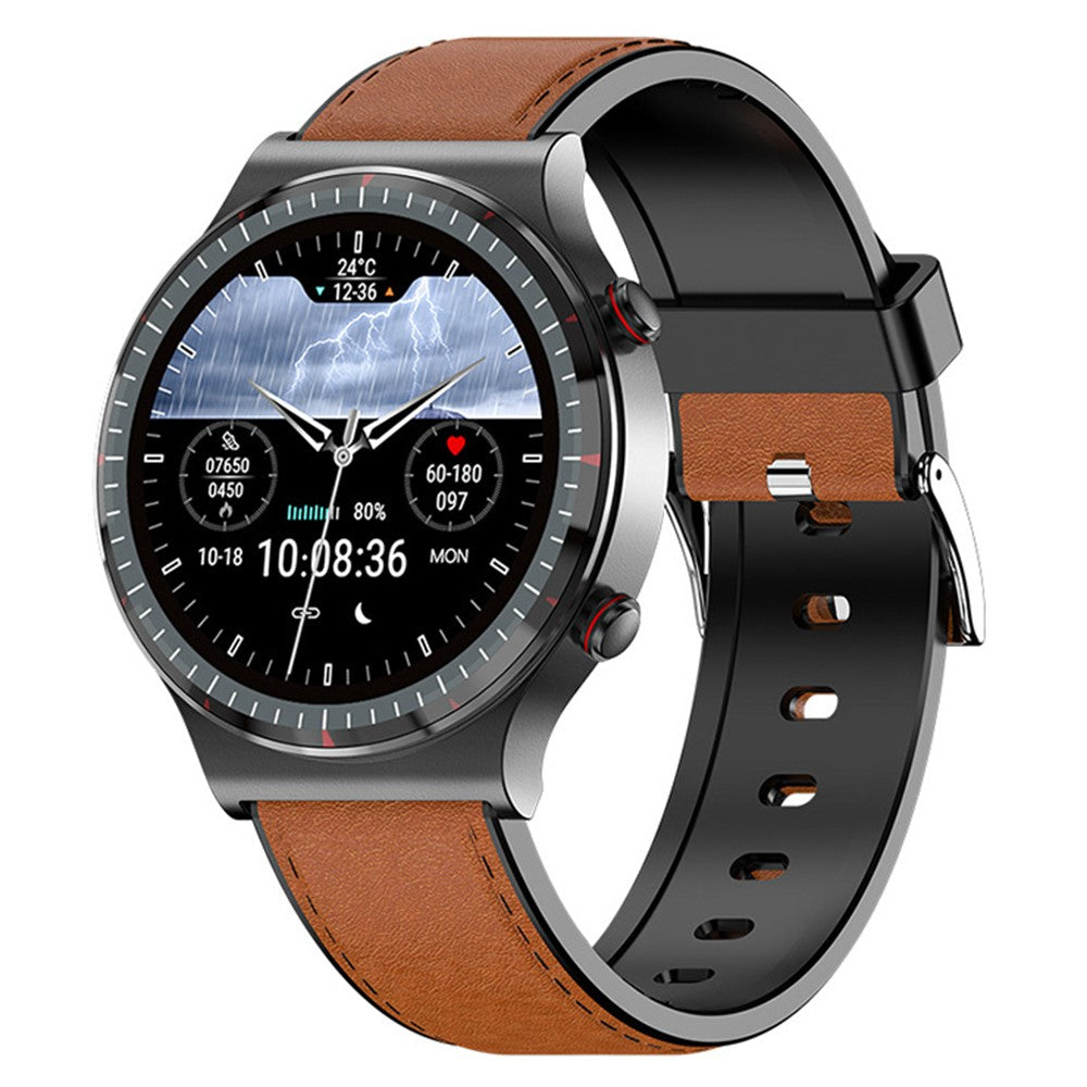 G08 Leather Strap ECG Blood Pressure / Oxygen Monitoring Smart Watch Body Temperature Test Bluetooth-compatible Sports Smart Bracelet