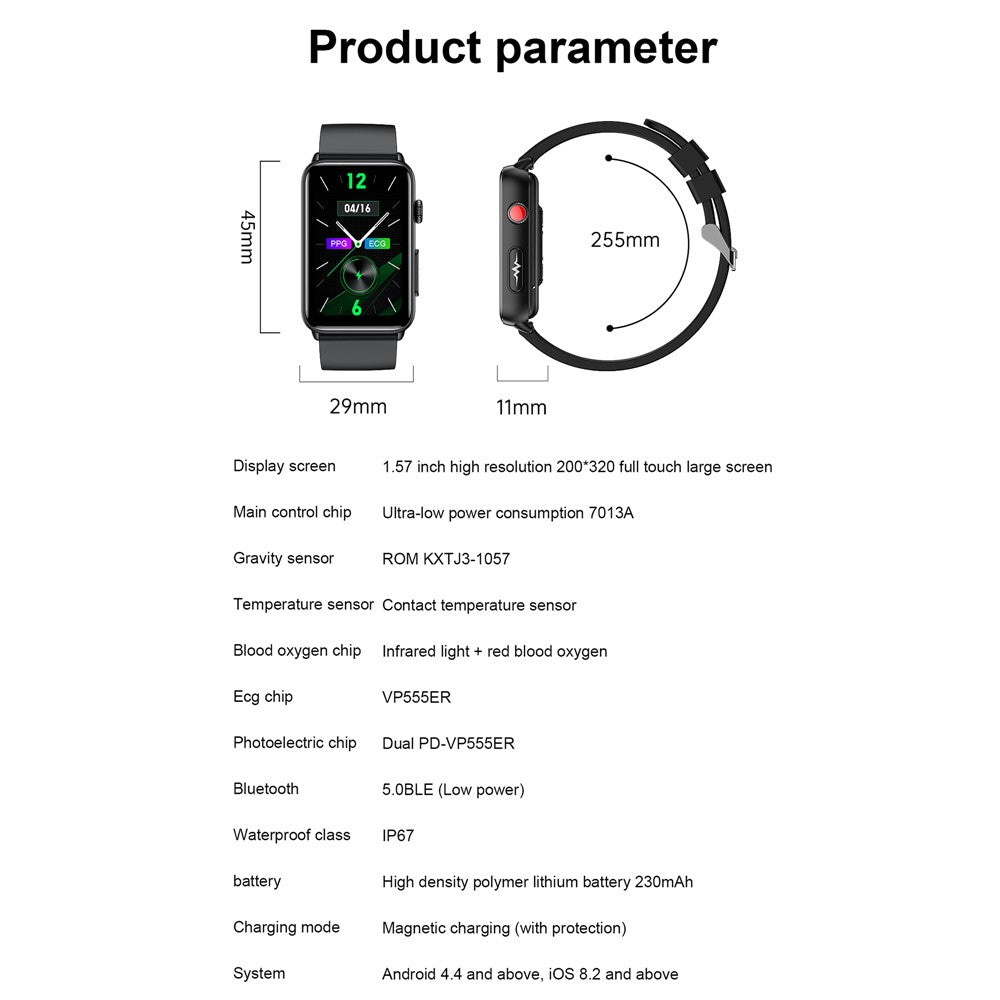 ET620 1.57 inch Electric Watch with ECG Temperature Heart Rate Monitoring Bluetooth-compatible Talk IP67 Waterproof Smart Bracelet, TPU Strap