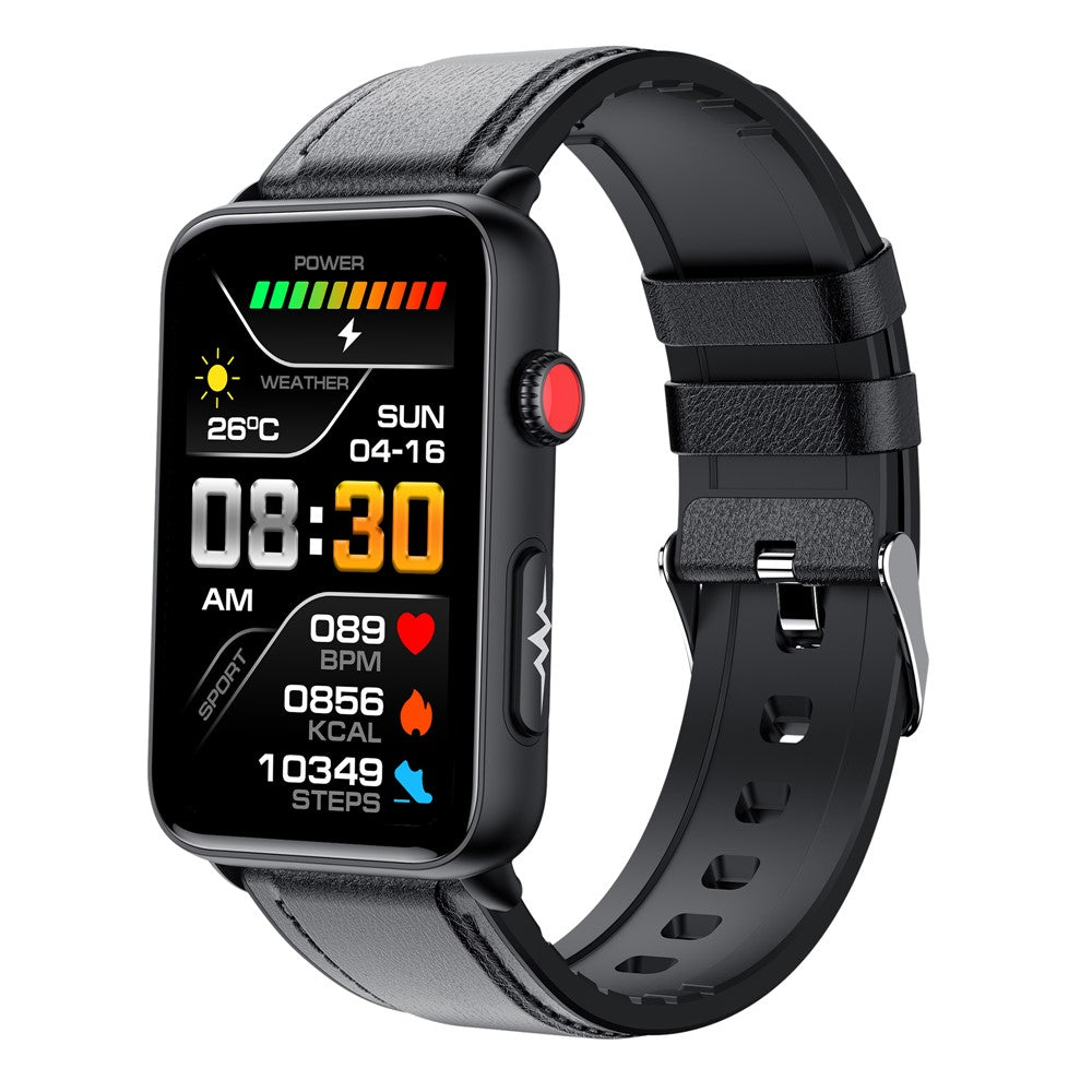 ET620 1.57 inch Smart Watch Bluetooth-compatible Call IP67 Waterproof Electric Bracelet with ECG Temperature Heart Rate Monitoring, Leather Strap