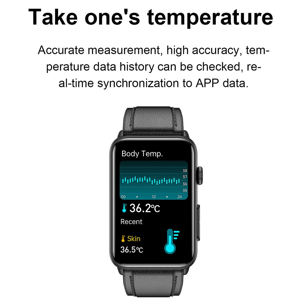 ET620 1.57 inch Smart Watch Bluetooth-compatible Call IP67 Waterproof Electric Bracelet with ECG Temperature Heart Rate Monitoring, Leather Strap