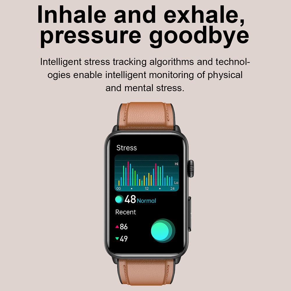 ET620 1.57 inch Smart Watch Bluetooth-compatible Call IP67 Waterproof Electric Bracelet with ECG Temperature Heart Rate Monitoring, Leather Strap