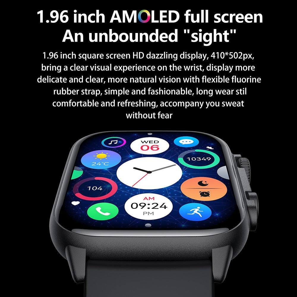 HK95 1.96-inch AMOLED Screen Smart Watch Health Monitoring Bluetooth-compatible Calling Smart Sports Watch