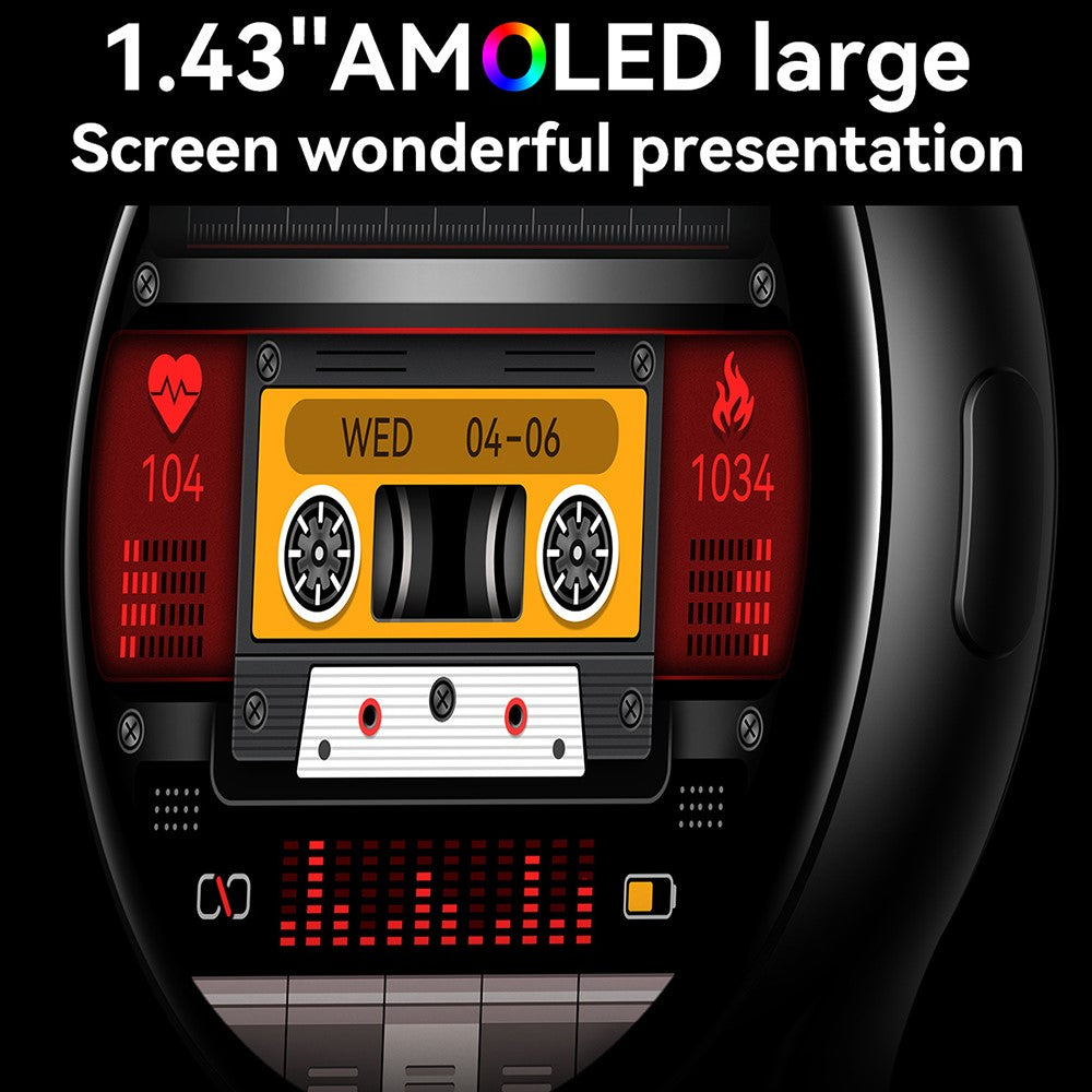 HK89 1.43-inch AMOLED Screen Smart Watch Waterproof Health Monitoring Bluetooth-compatible Calling Sports Watch