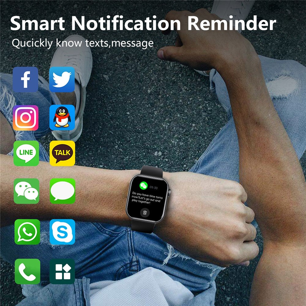 F108 1.91-inch Square Screen Bluetooth-compatible Call Sports Bracelet Heart Rate Monitor Smart Watch, Silicone Strap