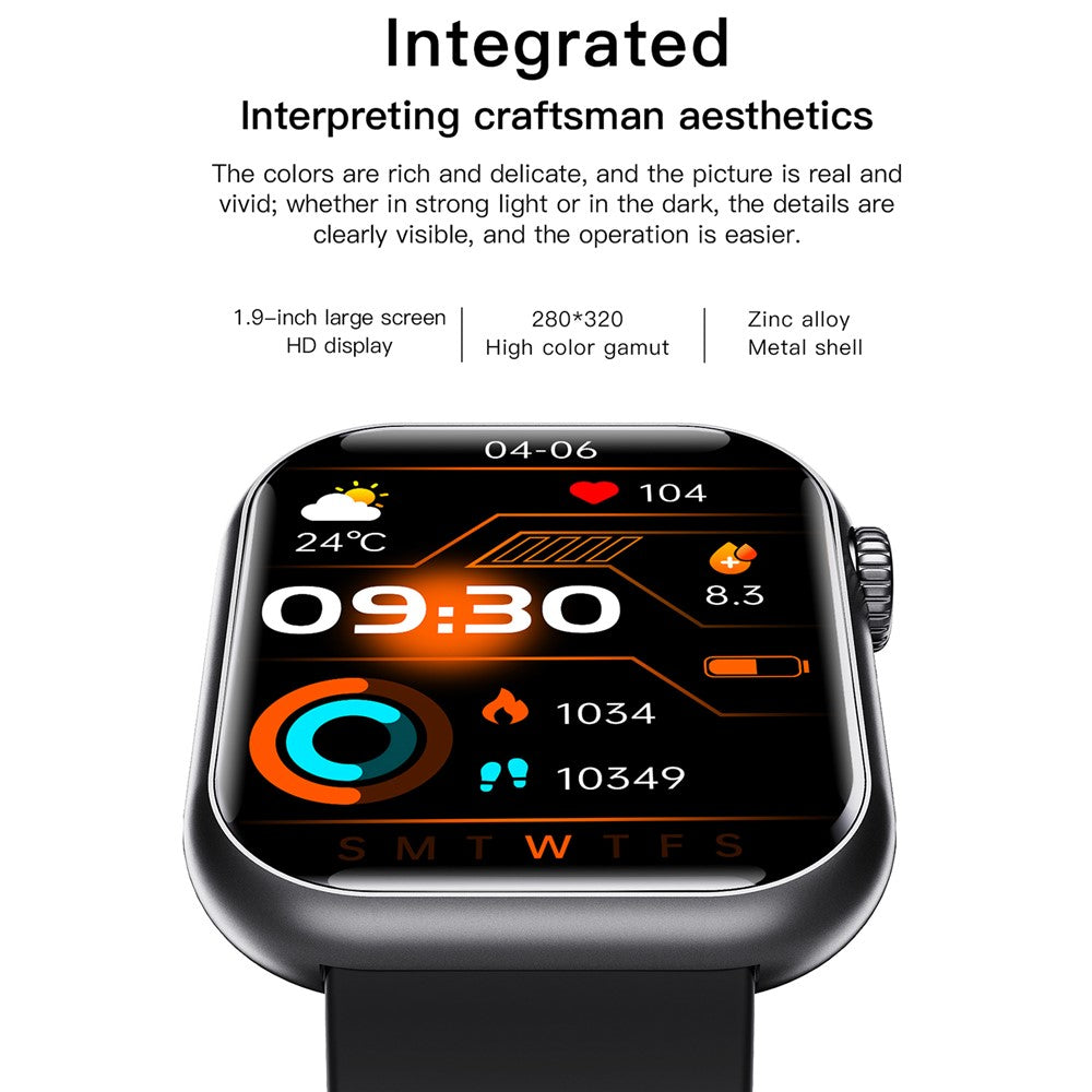 F108 1.91-inch Square Screen Bluetooth-compatible Call Sports Bracelet Heart Rate Monitor Smart Watch, Silicone Strap