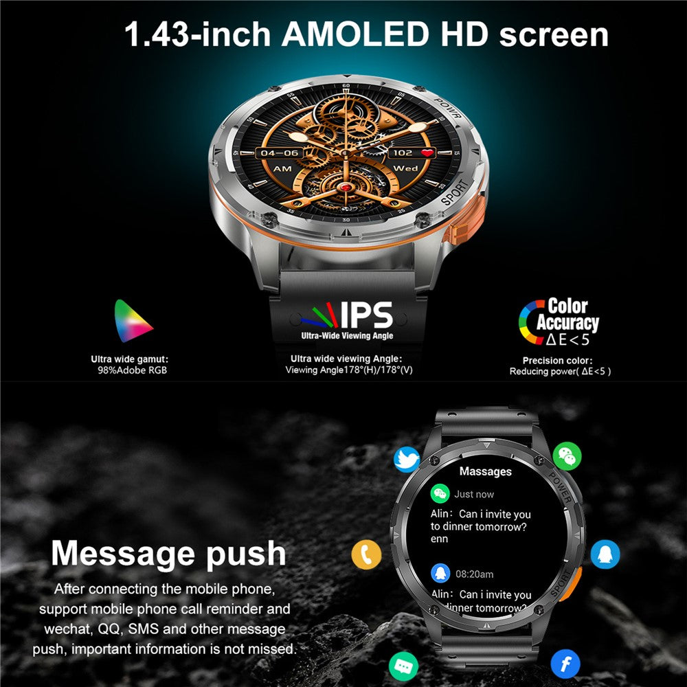 AK59 1.43-inch AMOLED Screen Sports Wristband Heart Rate Blood Oxygen Monitor Smart Watch, Steel Strap
