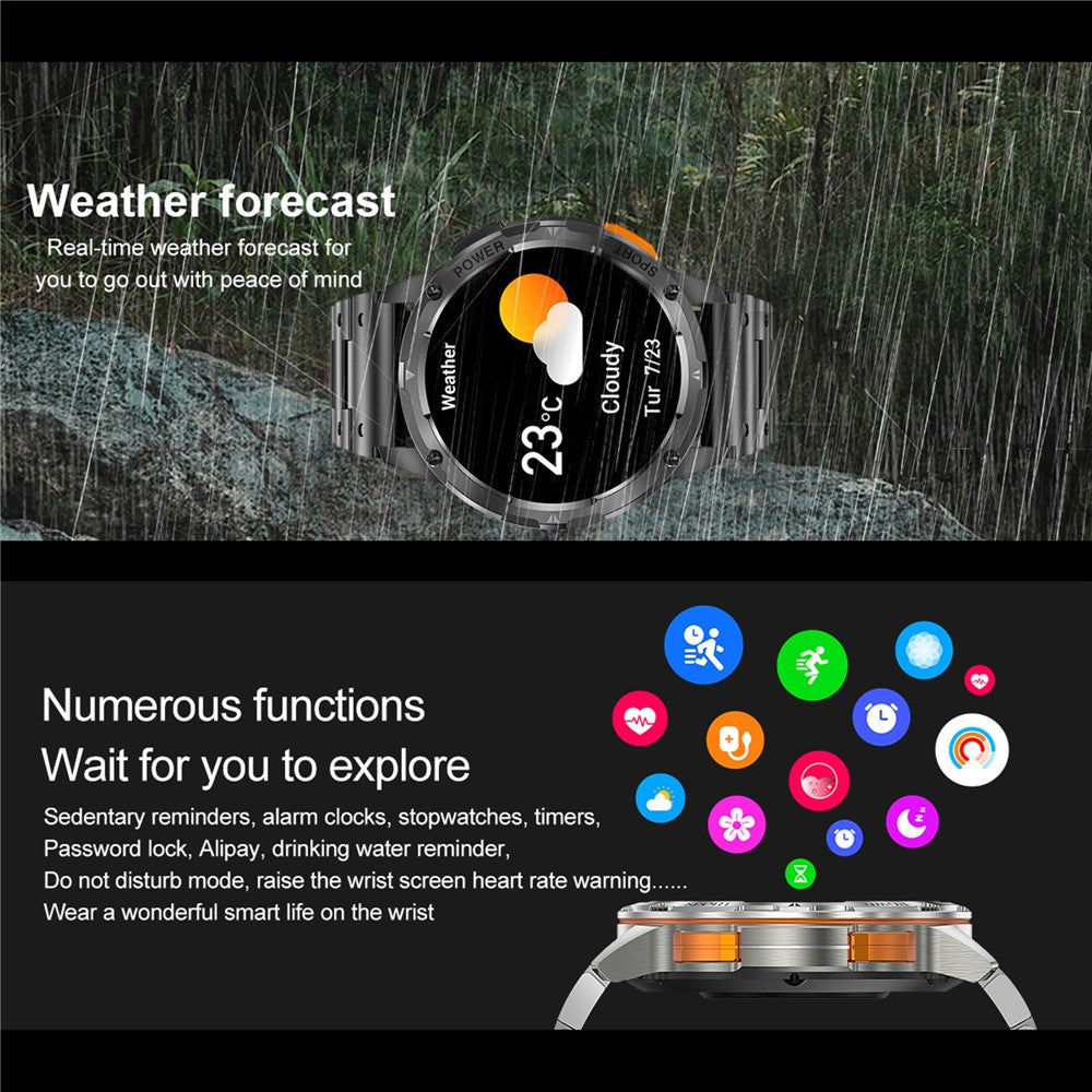 AK59 1.43-inch AMOLED Screen Sports Wristband Heart Rate Blood Oxygen Monitor Smart Watch, Steel Strap