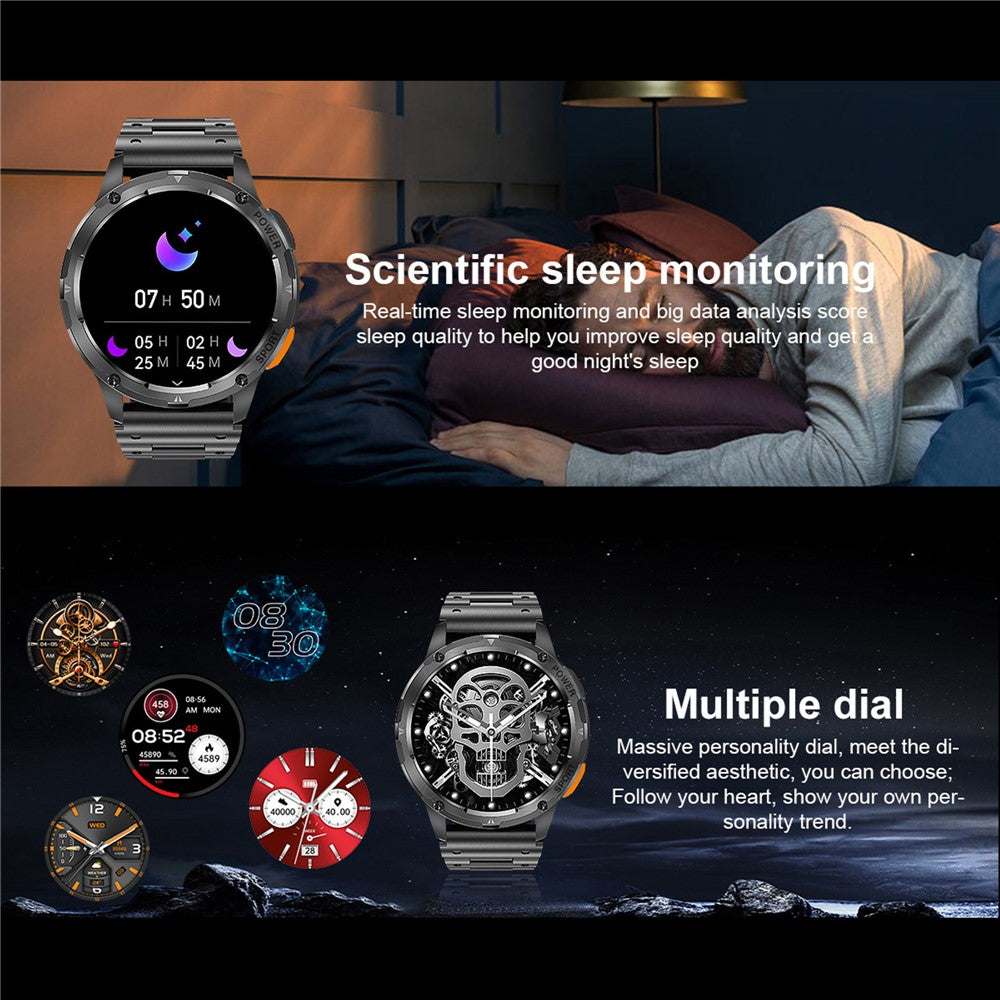 AK59 1.43-inch AMOLED Screen Sports Wristband Heart Rate Blood Oxygen Monitor Smart Watch, Steel Strap