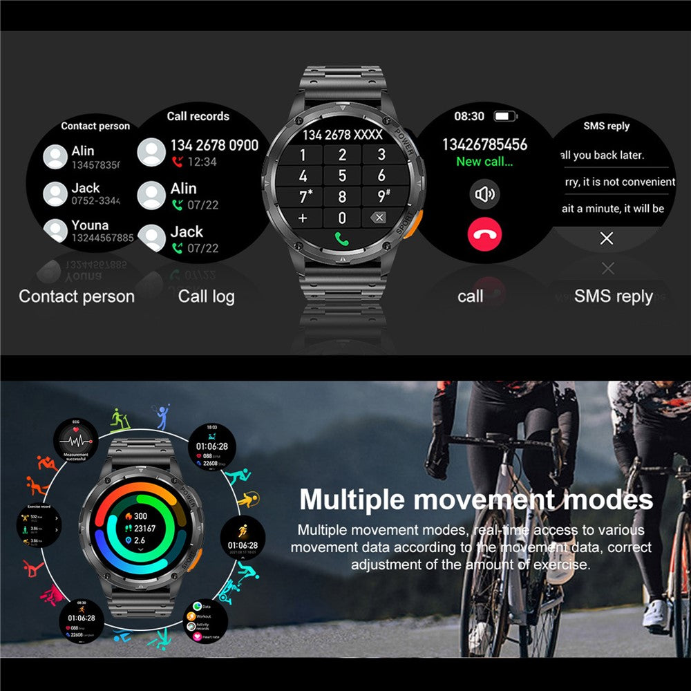 AK59 1.43-inch AMOLED Screen Sports Wristband Heart Rate Blood Oxygen Monitor Smart Watch, Steel Strap