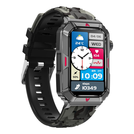 CF26 Smart Watch Health Monitor Fitness Bracelet Support Bluetooth-compatible Call, Camouflage Silicone Strap