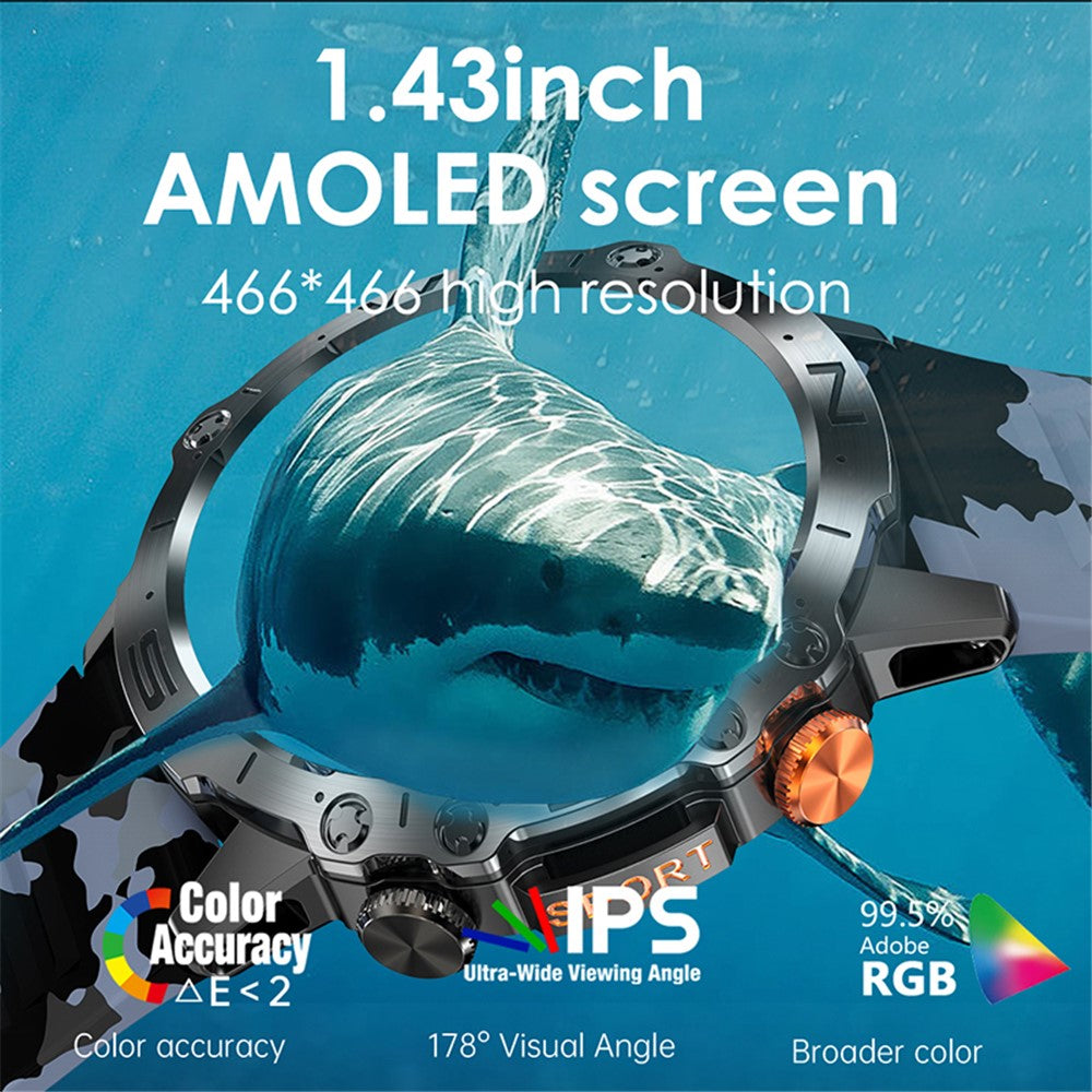 K59 1.43-inch AMOLED Screen Smart Watch for Men Sports Bracelet with Blood Pressure, Heart Rate Monitoring