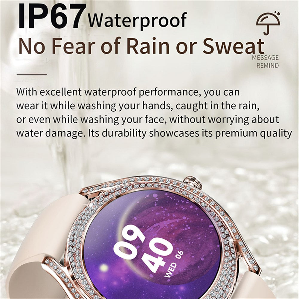 V66 1.28 Inch HD Screen Women Smart Watch Heart Rate Monitor Bracelet with Zircon Decor, Silicone Strap