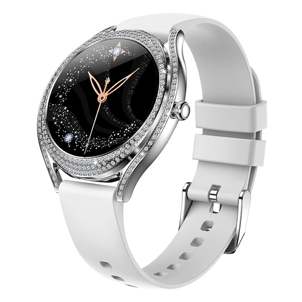 V66 1.28 Inch HD Screen Women Smart Watch Heart Rate Monitor Bracelet with Zircon Decor, Silicone Strap