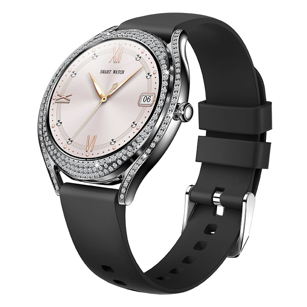 V66 1.28 Inch HD Screen Women Smart Watch Heart Rate Monitor Bracelet with Zircon Decor, Silicone Strap