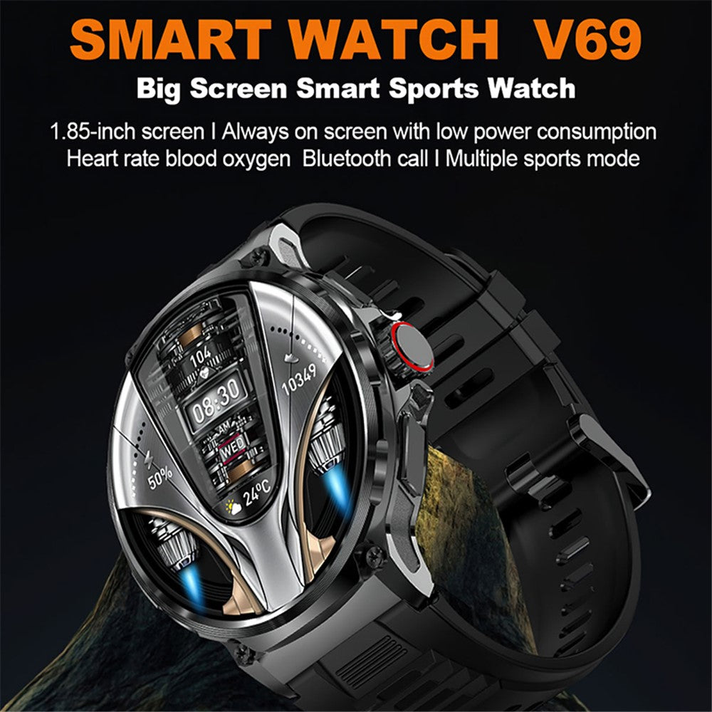 V69 1.85-inch HD Screen Smart Watch IP68 Waterproof Multi-Sports Fitness Watch with Heart Rate Monitoring