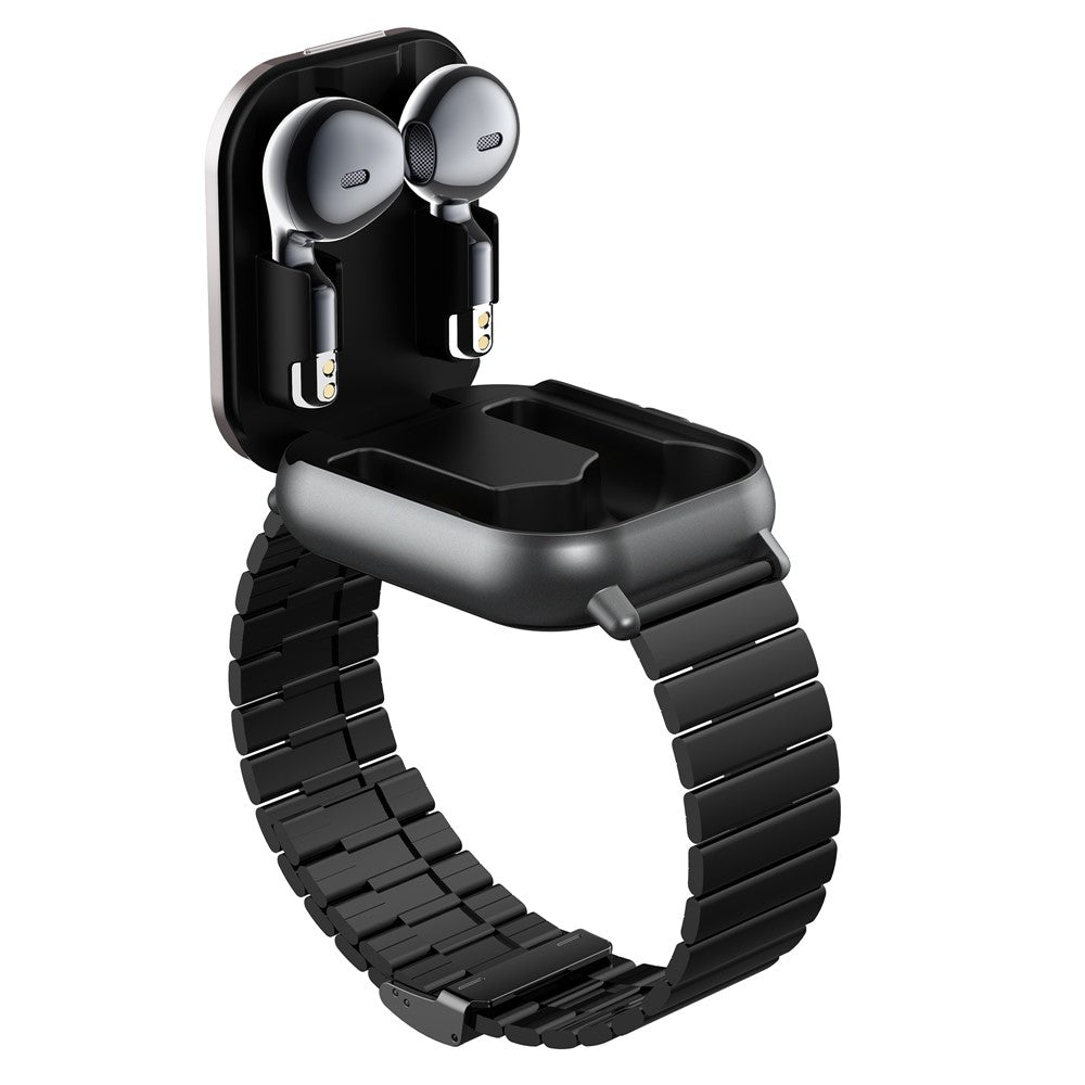 D8 2 in 1 Bluetooth-compatible Earphone Multiple Sports Modes Smart Watch Support Health Monitor, Steel Strap
