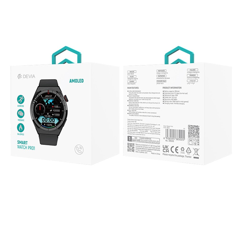 DEVIA M36 Smart Watch Pro 1 IP68 Waterproof Bluetooth-compatible Calling 1.43-inch AMOLED Health Monitor Bracelet