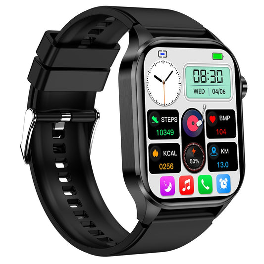 ET580 2.04" AMOLED Screen ECG Health Monitor Smart Watch, Silicone Strap
